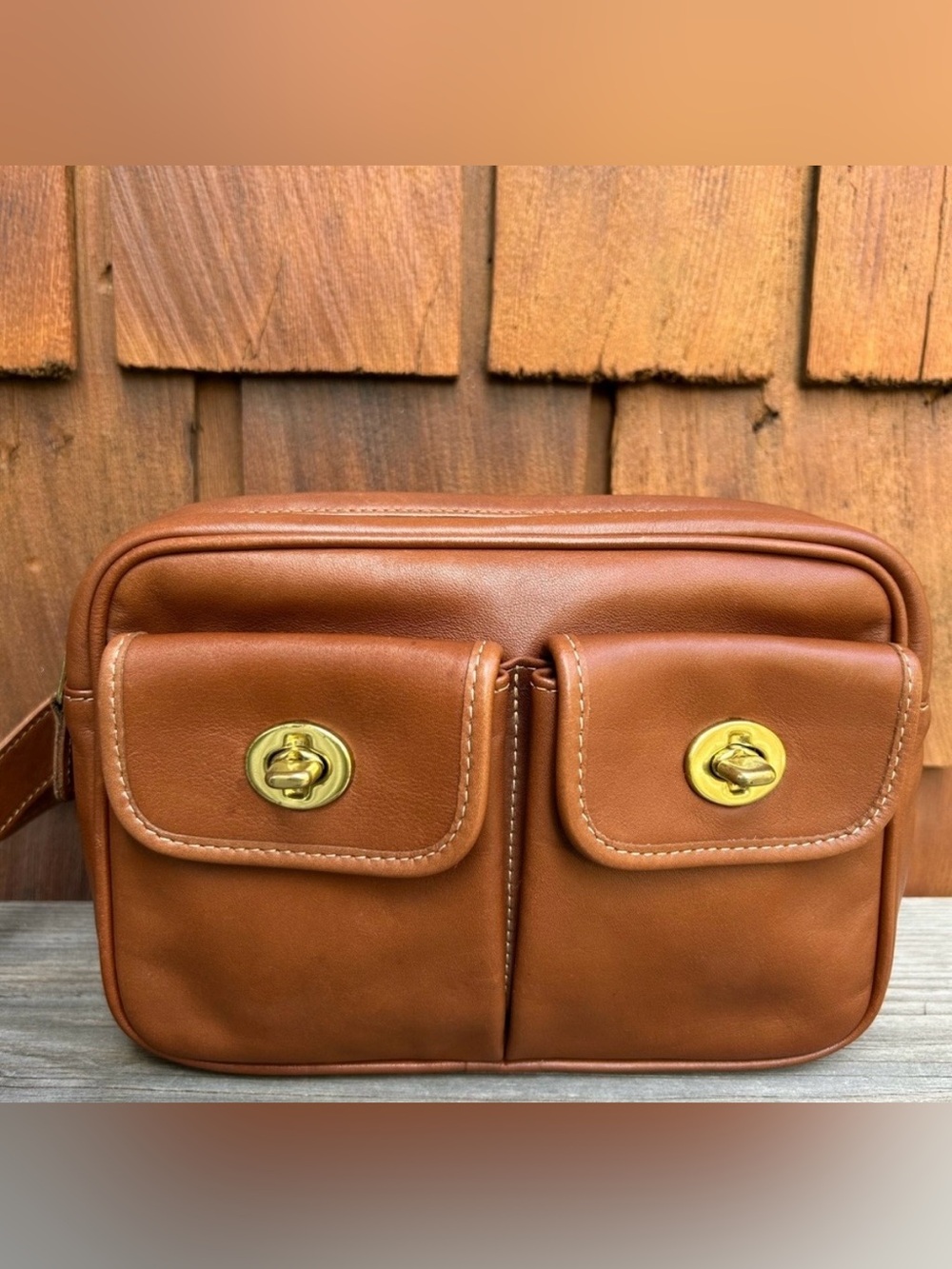 Rare XS/S Vintage Coach Twin Double Turnlock Pocket Waist Pack British Tan